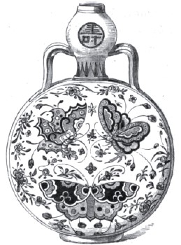 Curious Pilgrim-shaped bottle, enameled with butterflies &  etc.